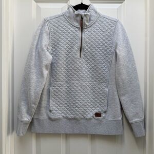 L.L. BEAN QUILTED QUARTER ZIP MOCK NECK PULLOVER LIGHT GRAY HEATHER SMALL